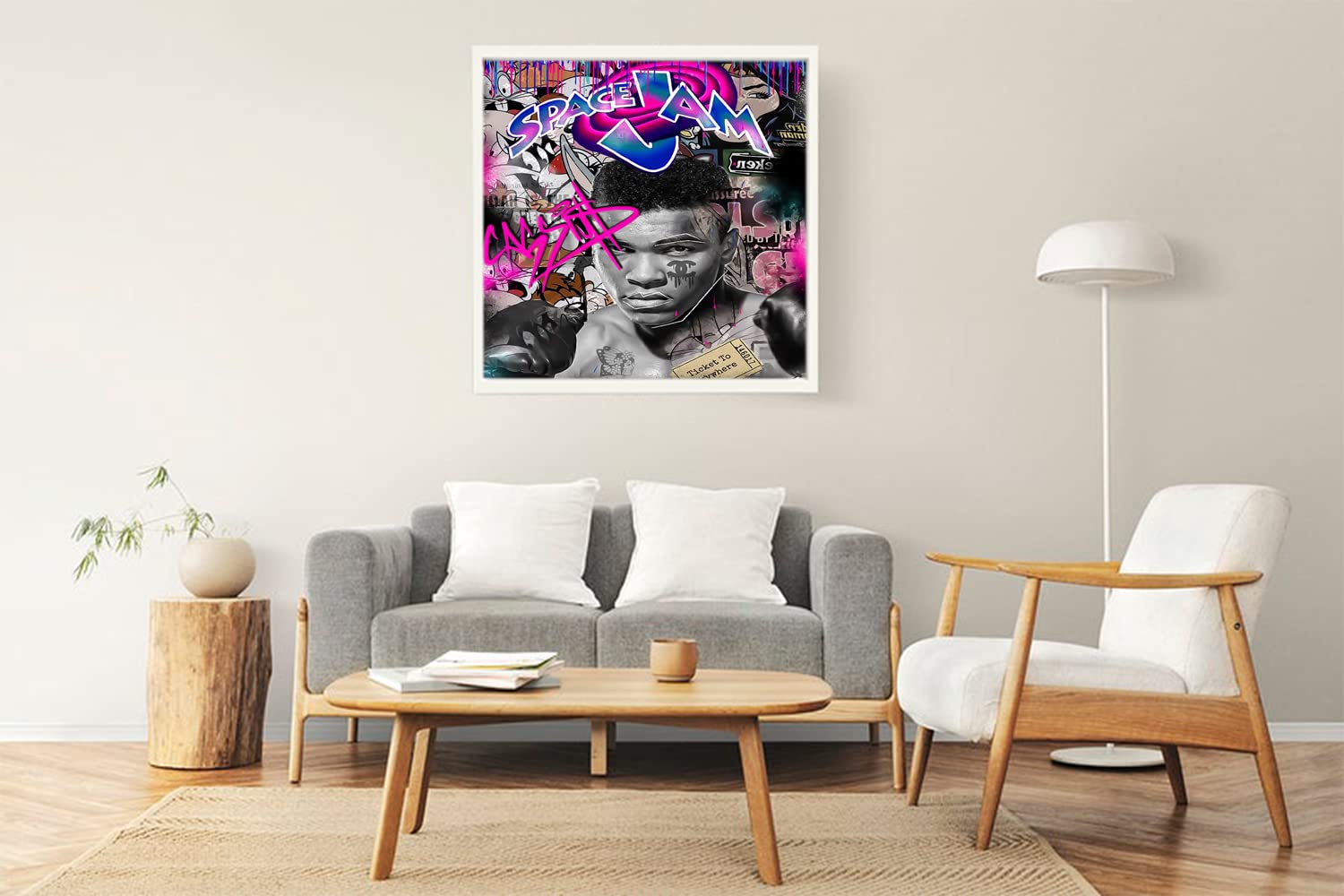 VERRE ART Designs Print White Floater Framed Canvas Wall Art Decoration Poster (22x22 Inch) - ALI SPACEJAM