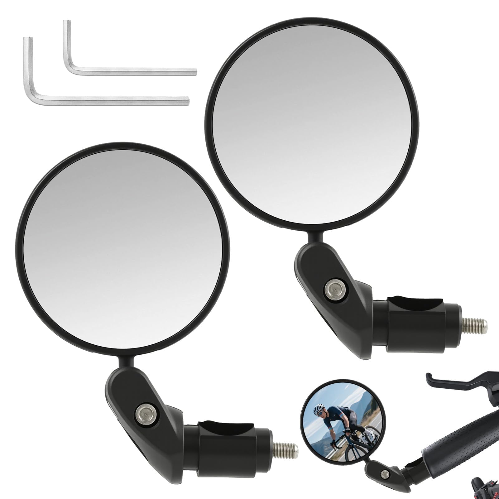 Pack 2 Espejos Retrovisores Bicicleta – Universales Ajustables 360° – Compatibles MTB, Carretera, Eléctrica – Espejo Convexo HD Gran Angular – Material ABS