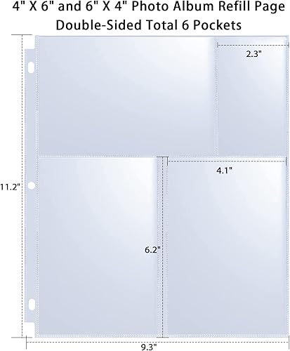 Miniatura 2 de Paquete de 30 páginas de repuesto para álbumes de fotos de 4 x 6 pulgadas para carpeta de 3 anillos, fundas de fotos ultra transparentes con