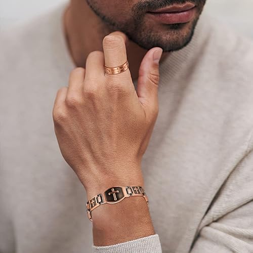 Miniatura 8 de Pulsera de cobre para hombre, doble fila, imanes ultra fuertes, pulsera magnética de cobre puro y anillo con herramienta de tamaño ajustable