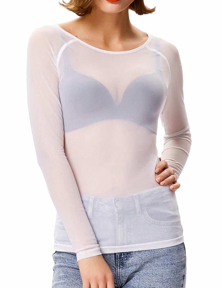 Low Cut Tight Mesh Shirt Plus Size Lightweight Sheer Tops Low Cut Tight Mesh Shirt Plus Size Lightweight Sheer Tops