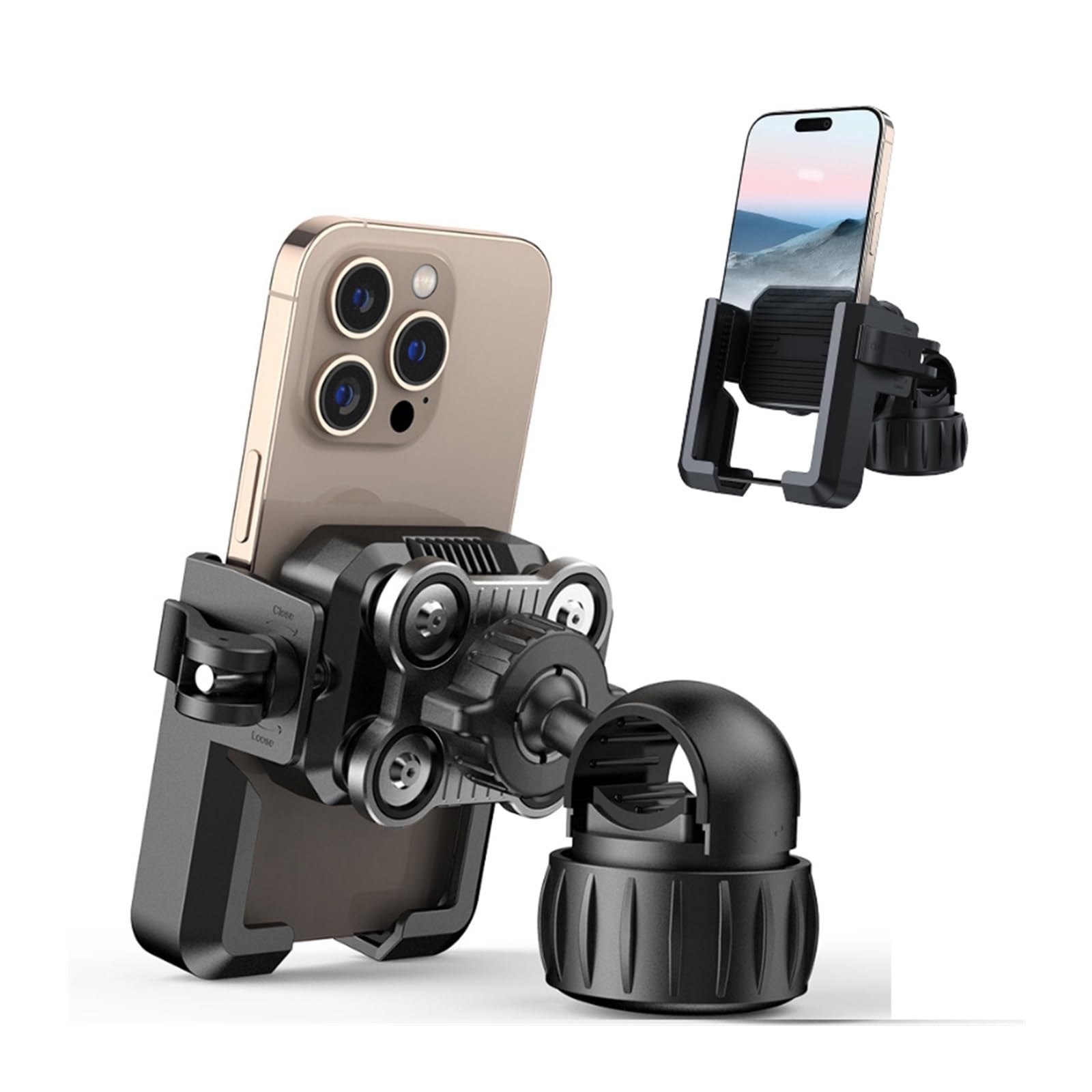 Generico Supporto universale for telefono da bici/MTB/moto con smorzatore di vibrazioni - Installazione senza attrezzi e blocco rapido for smartphone da 4-7"
