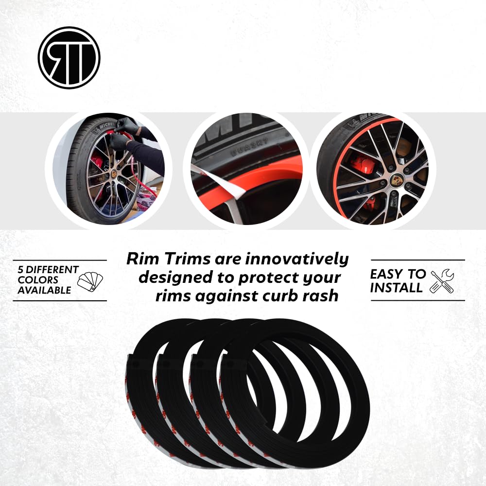 3/8 Inch Wide Wheel Protection | Curb Rash Savers | Set of 4 | Durable Rim Guards | Easy to Install Universal Fit (Red Fire)