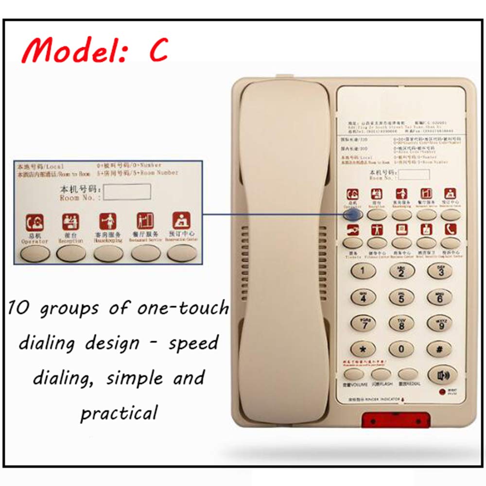 Telefono da scrivania classico a pulsanti grandi, Telefono fisso for hotel - Linea fissa aziendale, design con selezione rapida con un solo tocco, pulsanti con etichetta in cinese e inglese(Light Yell