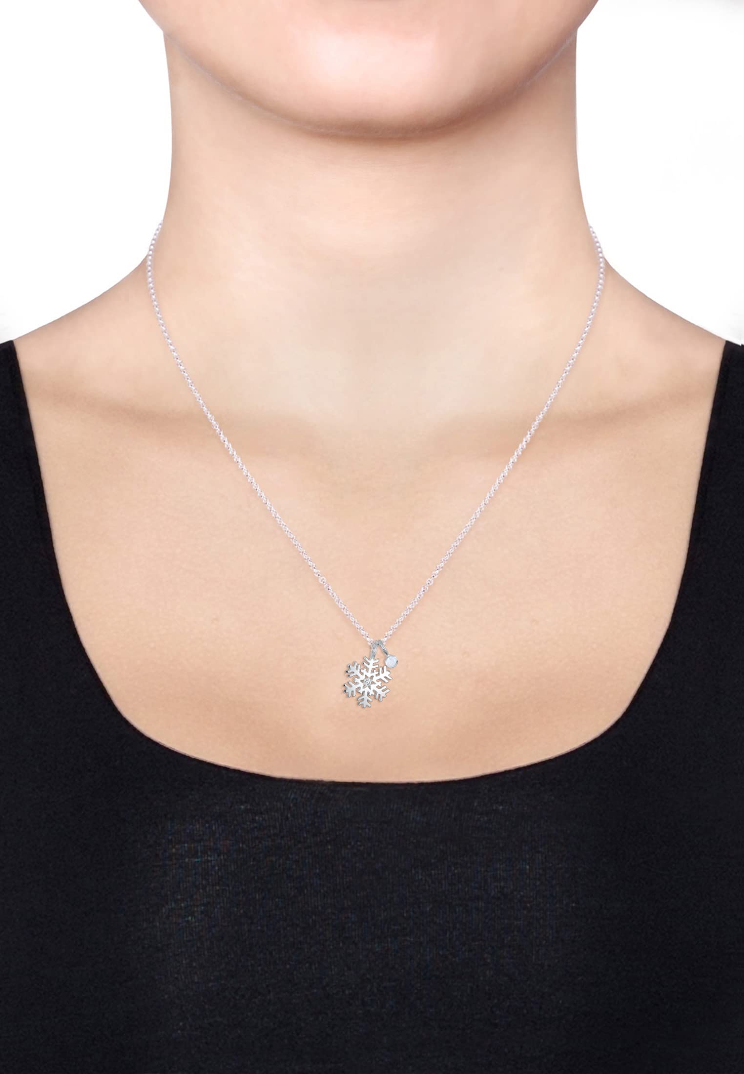 Elli Halskette Silber 925 Schneeflocke Plättchen Anhänger Kette Topas Mondstein Damen Schmuck Geschenke für Frauen Mädchen Mama Freundin, Silberkette Länge 45 cm