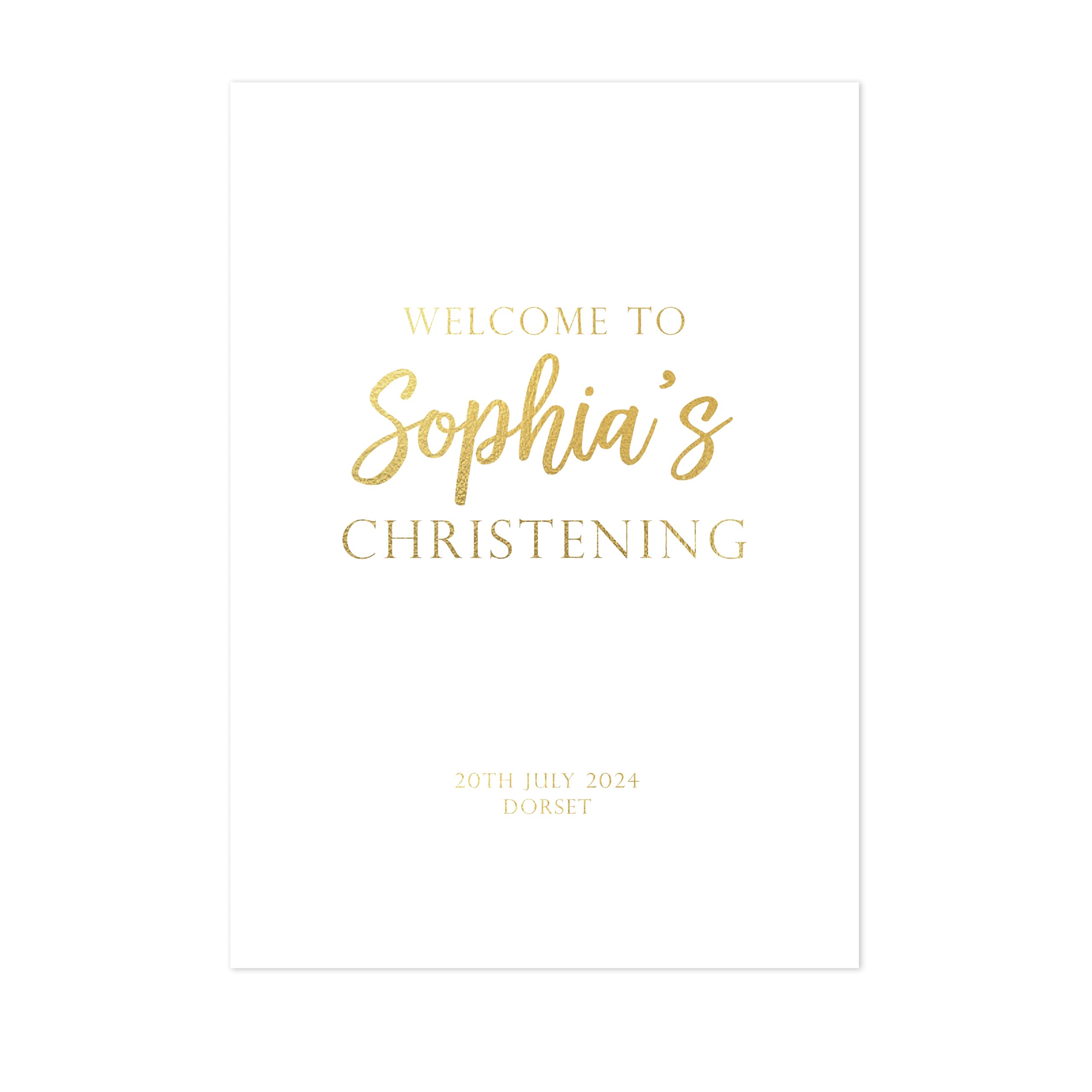 "Manta Makes Foil party sign rose gold Christening decor, A4 PRINT + EASEL