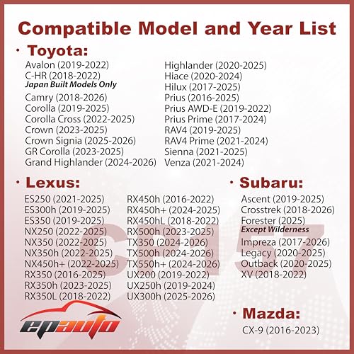 EPAuto CP157 (CF12157) Cabin Air Filter, Replacement for Toyota Camry, Corolla, RAV4, Prius, Highlander, Sienna, Lexus RX, NX, ES, Subaru Outback, Crosstrek, Mazda CX-9 - Fits 2016-2025