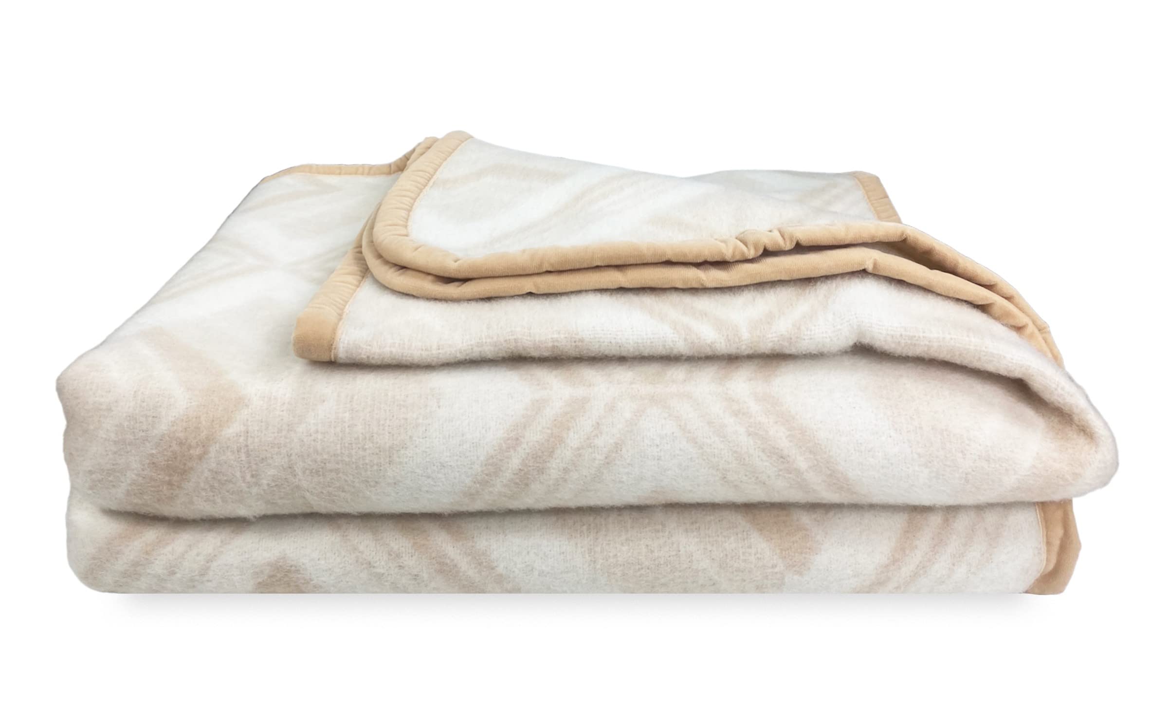 Tex family COPERTA SQUARE in vera Pura LANA morbida e calda colore Naturale - 2 PIAZZE