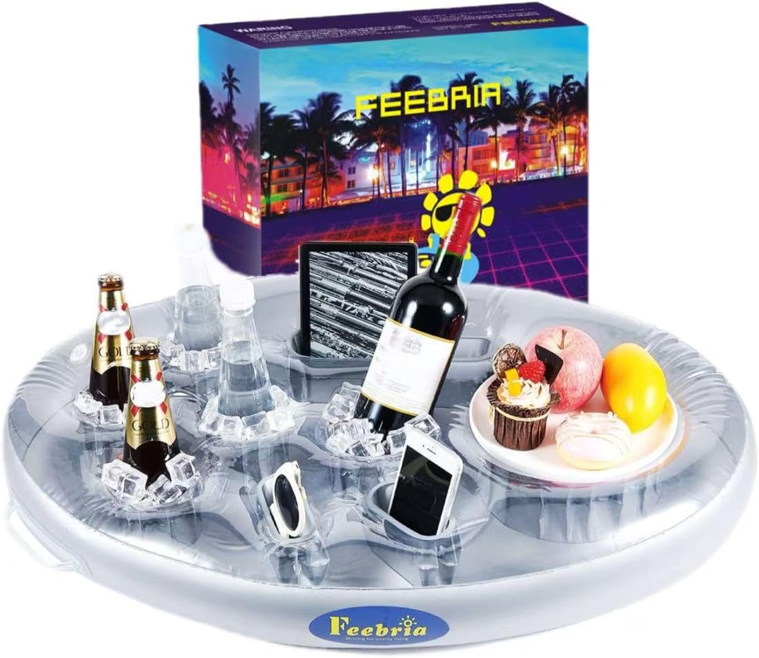 Inflatable Pool Drink Holder with Large Capacity, Floating Drink Float for Hot Tub, Pool, Beach & Party - Holds Drinks, Phones & Snacks, Easy Inflation