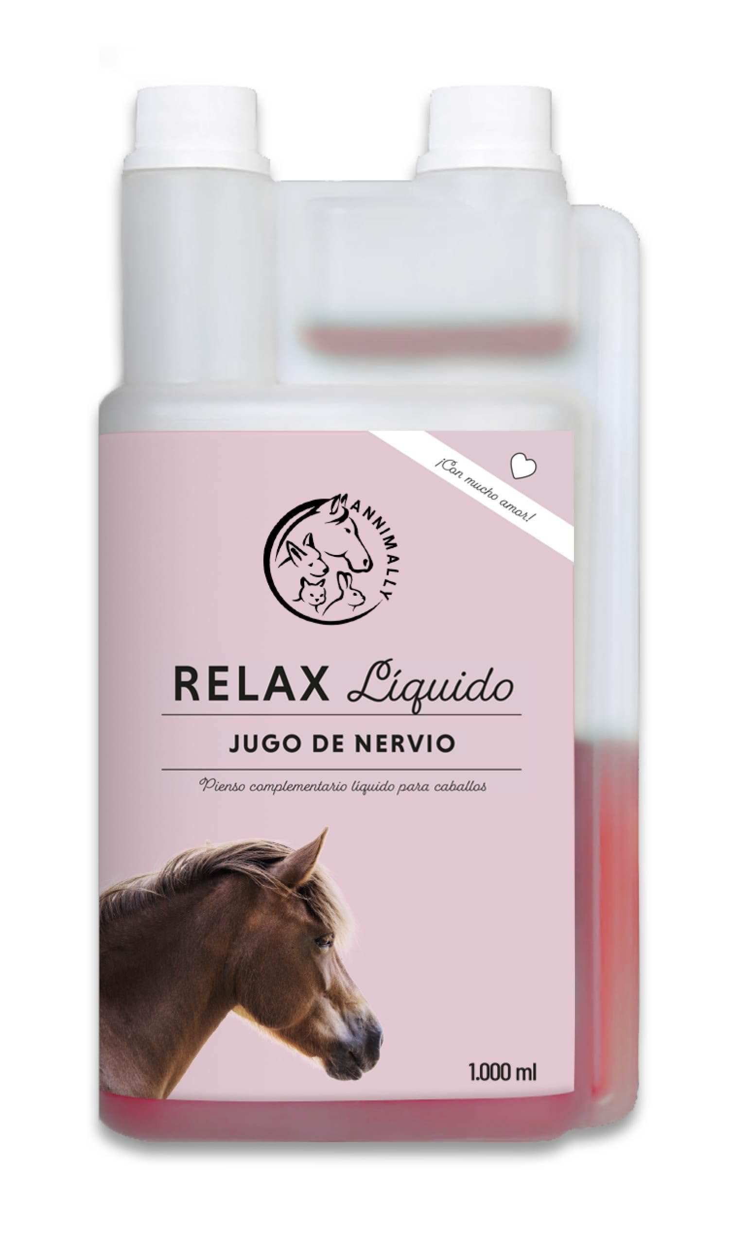 Annimally Relax Liquid para Caballos 1000ml, Jarabe calmante para Caballos con valeriana, lúpulo, triptófano, B12, magnesio y Calcio líquido - contra la ansiedad, el estrés y para el Transporte