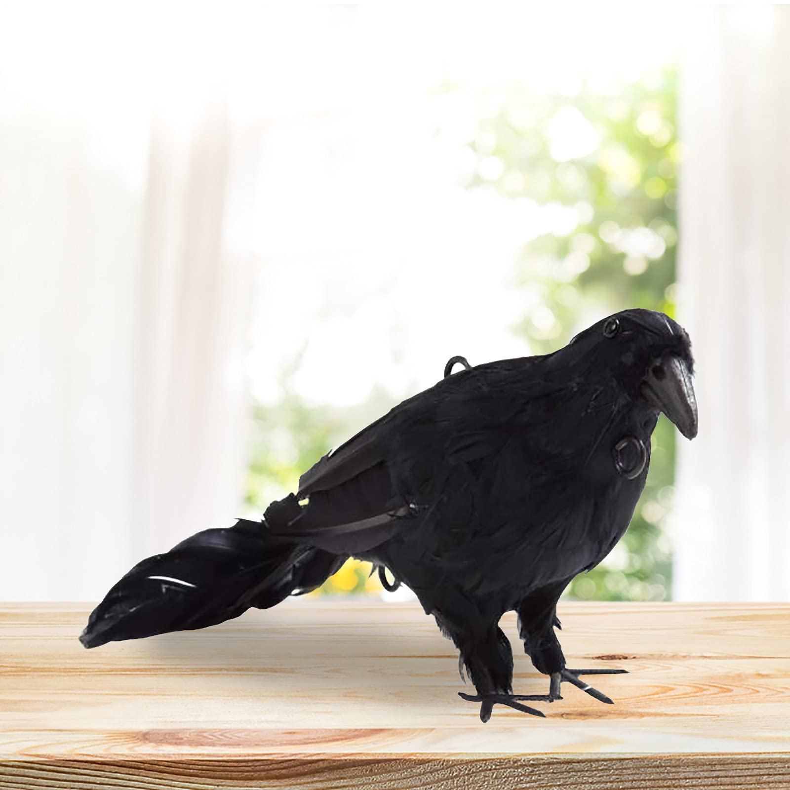 Corbeau Réaliste 38cm Ailes Déployées - Décoration Halloween Intérieur Extérieur