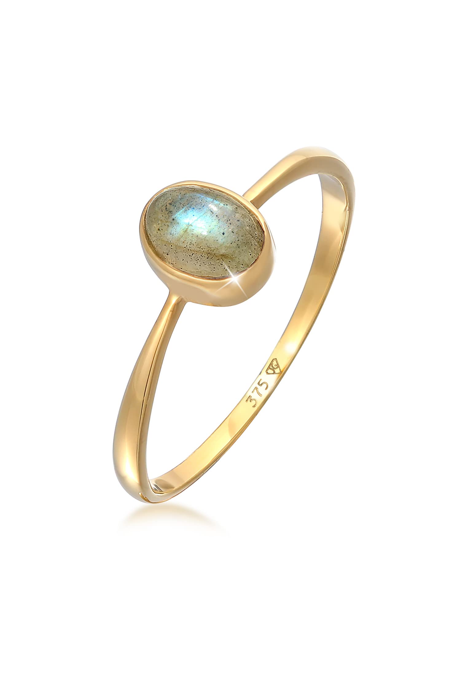 Elli Ring Damen Verlobung Solitär mit Labradorit Edelstein 375 Gelbgold
