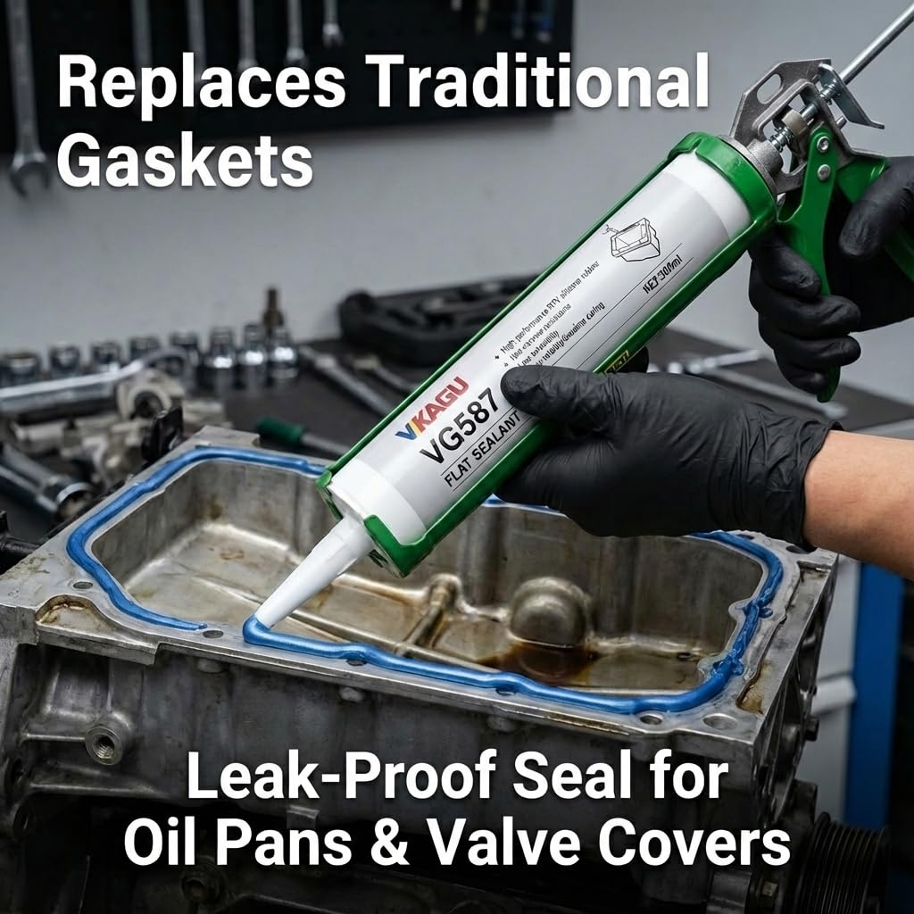 VG587 RTV Silicone Gasket Maker, Professional Grade Industrial Flat Sealant, Heavy Duty Oil Resistant & Non-Corrosive, Bulk Flange Sealant for Auto Shops, Manufacturing & Maintenance(300ml,4 Pack)