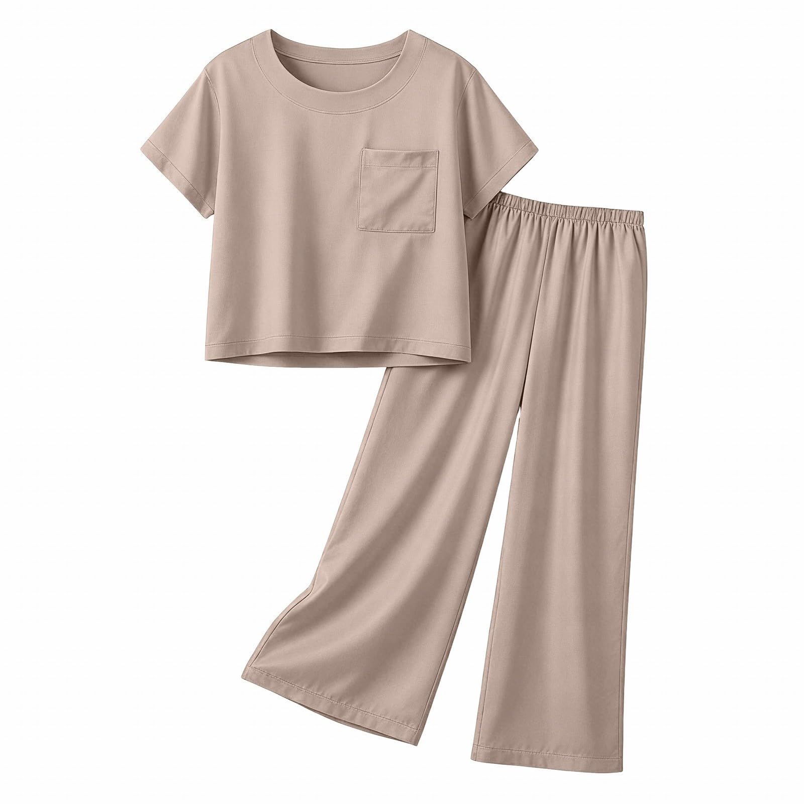 Mädchen Bekleidungssets Sommer Outfit 2-Teilig T-Shirt Und Weites Bein Hose Set Girls Mode Freizeitanzug Zweiteiler Kinderkleidung Einfarbig Outdoor Mädchenbekleidung Kinder