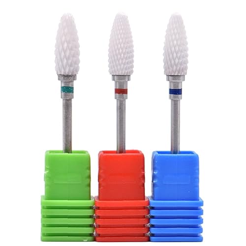 MIBICIRI Juego de 3 brocas de cerámica para uñas, lima de uñas acrílicas de 332 pulgadas, brocas de manicura y pedicura, cabezal de molienda para