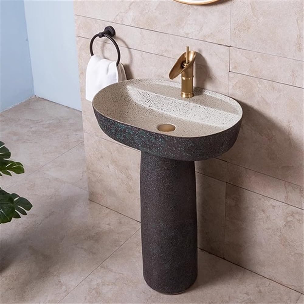 Pedestal que ahorra espacio Lavabo de pedestal cerámica creativo, lavabo pie con grifo y desagüe