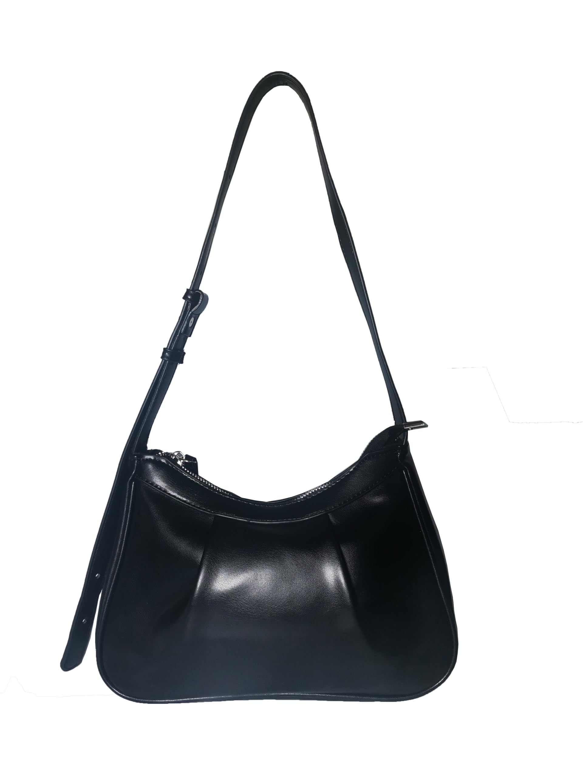 Underarm Bag for Women, Faux Leather Small Shoulder Bag,Soft Surface Pleated Hobo Purse,Mini Handbag,Black