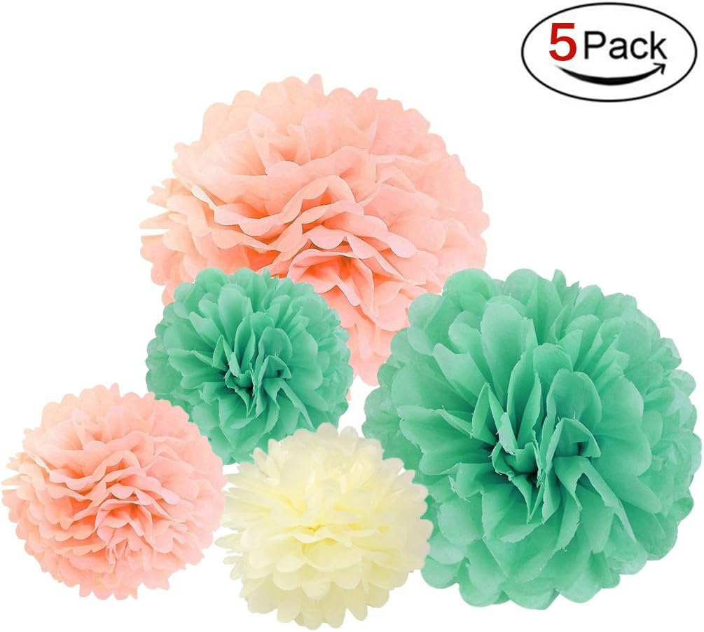 5pcs Tissue Paper Pom Poms/ Tissue Paper Flowers (mint)