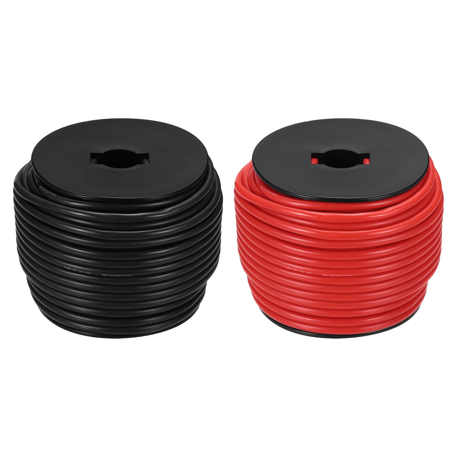 sourcing map 2pcs 12 AWG Silicone Electrical Wire Spool, 12 Gauge 30.5m/100ft Electrical Wires, 600V 200C Tinned Copper Stranded High Temp Battery Wire for Automotive, RV Inverter - Red & Black