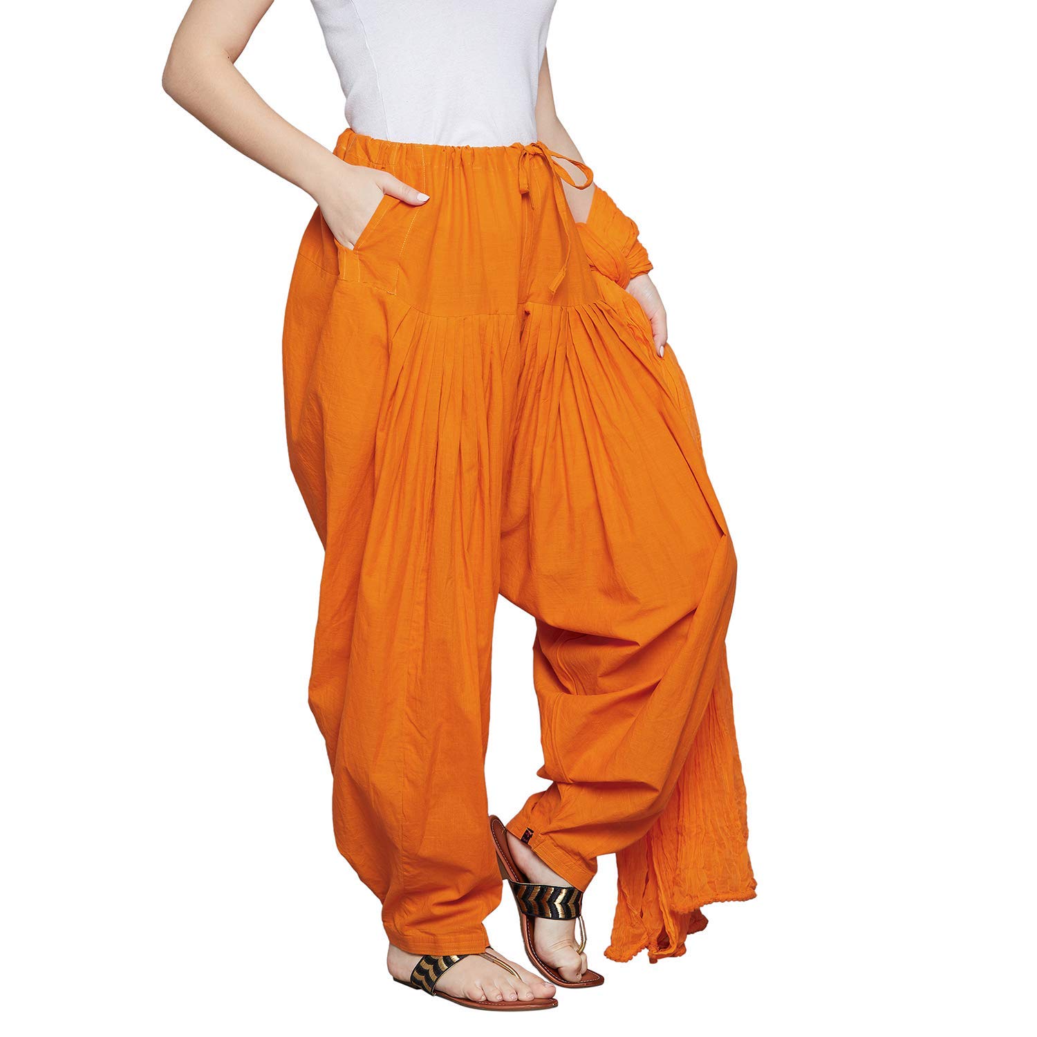 patiyala Womens Cotton Full Combo Patiala Salwar Pyjama With Dupatta (Free Size) Orange-picture-46