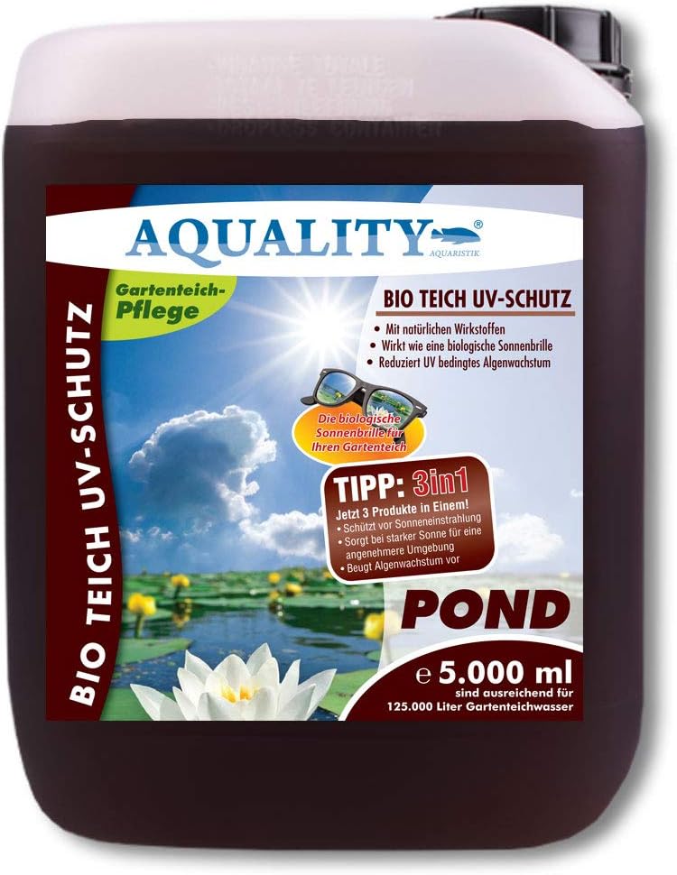 Aquality Bio Pond UV Protection 3 in 1 (Prevents Algae Growth and a strong Sun For A More Comfortable Environment Garden Pond – Natural Ingredients Such as Humic and Tannic acid Look Like A Light In The Garden Pond Filter – The Ph Value and the Water Hardness Aren't affect)