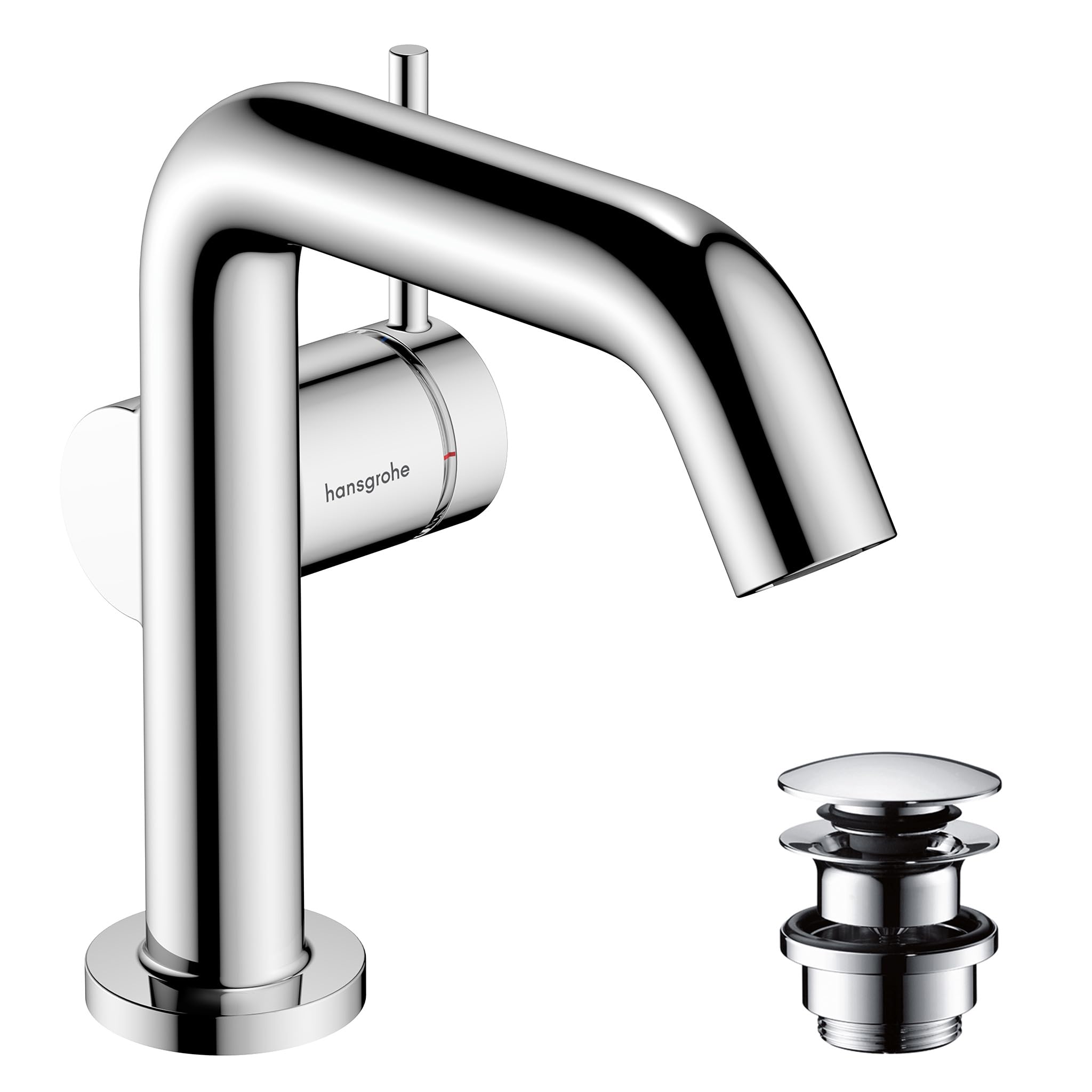Hansgrohe Chrome Tecturis S Fine - Bathroom Sink Water Tap With Push-Open Waste Set, Energy-Saving (Coolstart), Bathroom Mixer Tap With Spout Height 110Mm, Water-Saving (Ecosmart+), 73320000