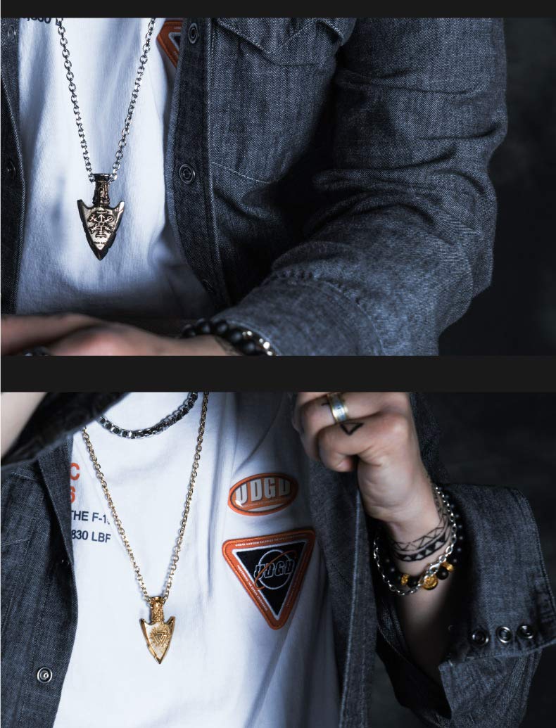 ForFox Collar Colgante de Punta de Flecha con Vegvisir y Valknut y Thor nórdico Vikingo de Acero Inoxidable Titanio para Hombre Mujer