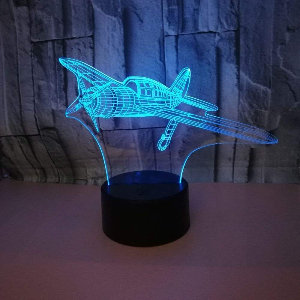 3D Flugzeug Lampe LED Nachtlicht - USB, 7 Farben, Optische Illusion, Acryl