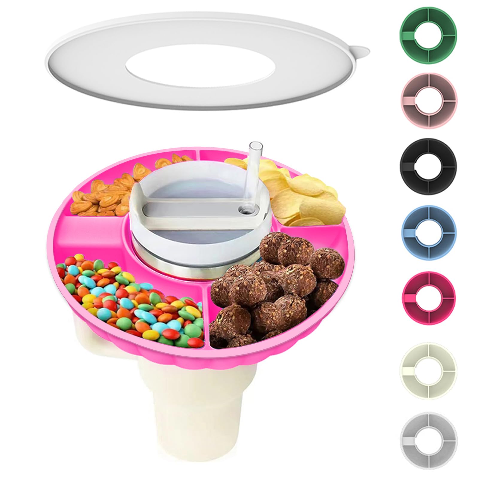 WVNWVN Snack Bowl for Stanley Cup, Silicone Snack Tray with Lid Compatible with Stanley Cup 40 oz, Reusable Snack Ring Suitable for Car Cup Holder, Home, Outdoor (1Pcs, Red)