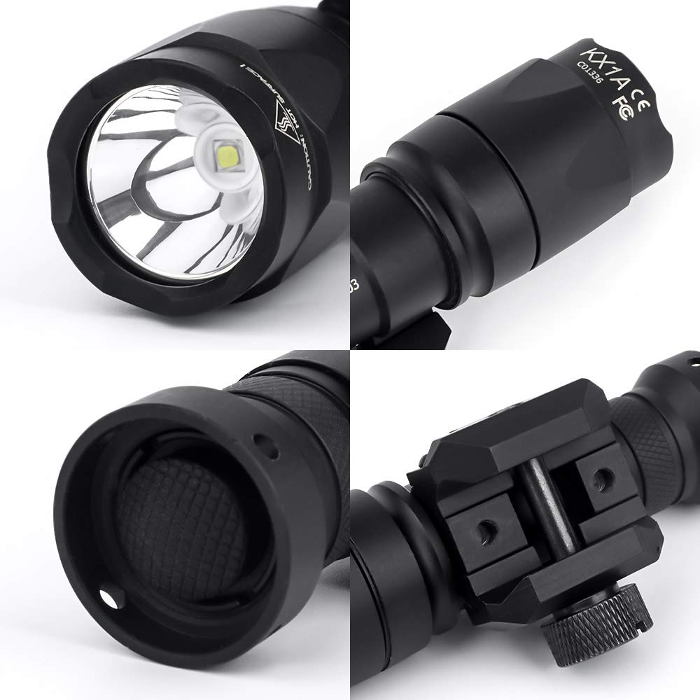 M300A Lampe de poche tactique, torche LED de 600 lumens avec coussin de pression et interrupteur à bouton-poussoir Torche pour Mlok/Keymod / 20mm Picatinny Rail (Noir)