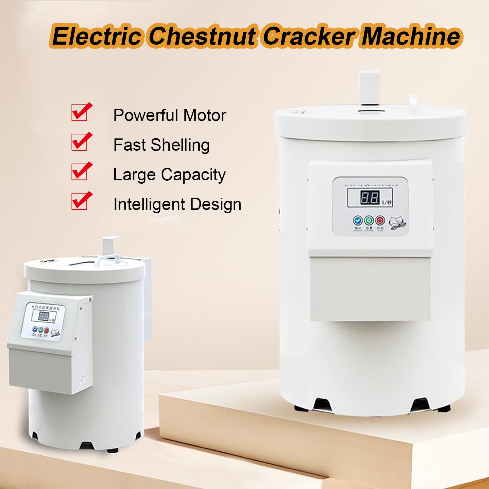 Máquina eléctrica para galletas de castañas, pelado automático, tiempo ajustable de 1 a 99 segundos, separación de concha a pulpa, ideal para tiendas de castañas y plantas de procesamiento