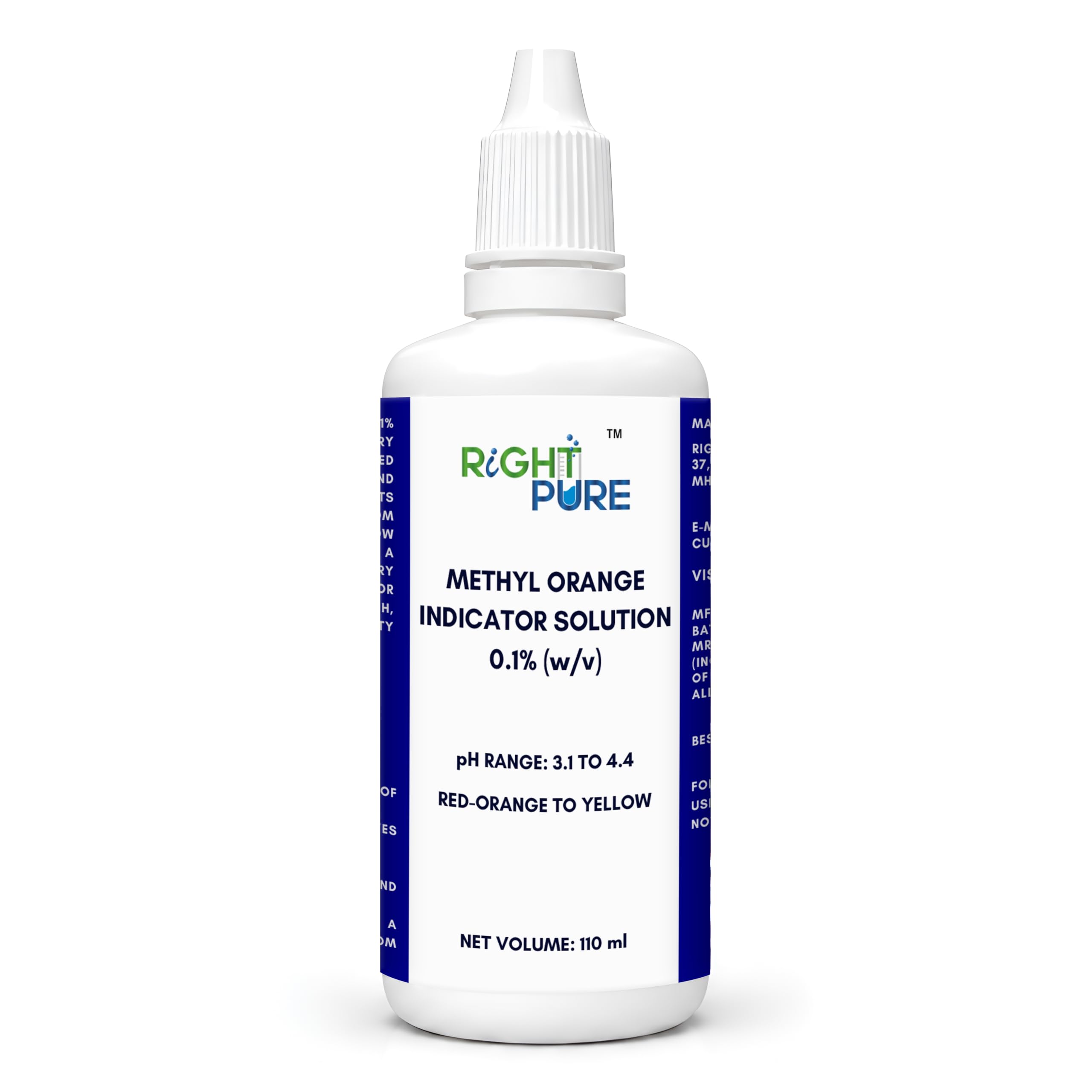 RIGHTPURE® Methyl Orange Indicator Solution 0.1% | Laboratory Grade pH Indicator for Acid-Base Titrations, Analytical Chemistry, Educational & Research Laboratories | 110 mL-image-16