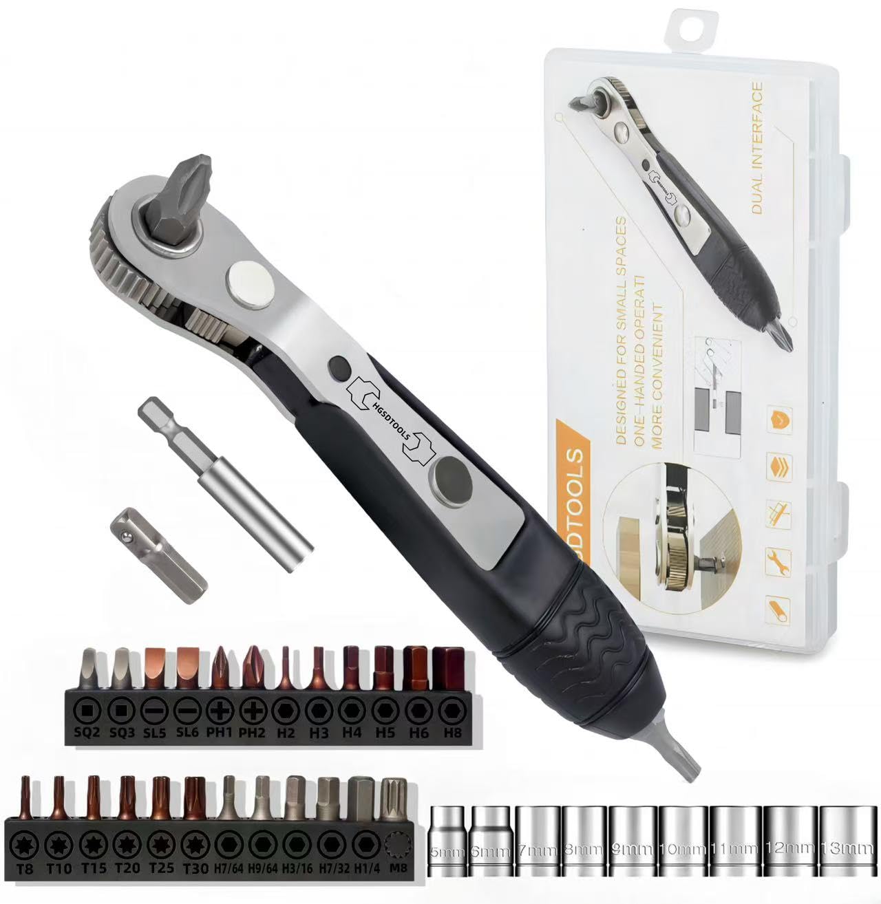 Right angle screwdriver set 36 in 1 1/4 mini ratchet wrench S2/CRV Magnetic 1/4 inch bits 90 Degree Offset mini ratchet screwdriver set Dedicated to small spaces Home&Outdoor Portable Tools
