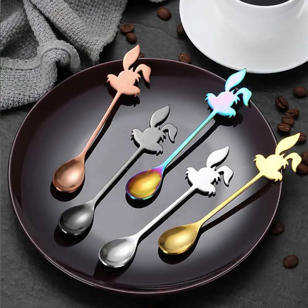 Mini cuchara de café de acero inoxidable 304 con dibujos animados de gato, cucharadita de postre, cucharilla de aperitivos, cuchara de leche para niños, vajilla dorada