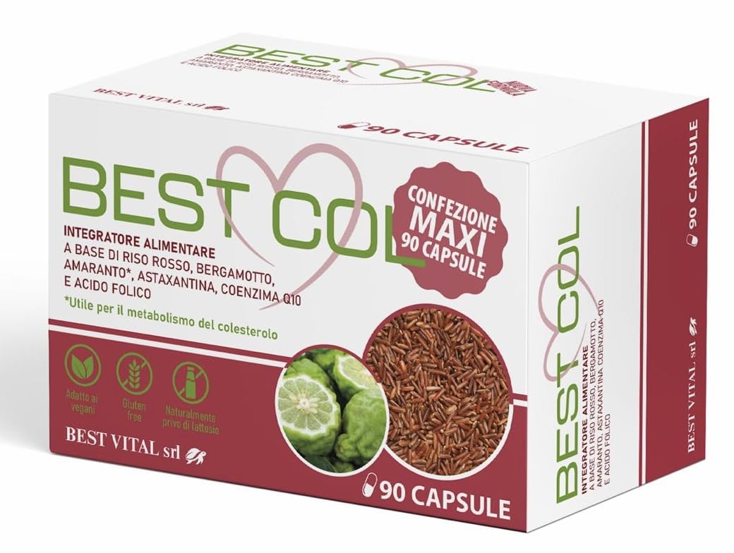 Best Col Nuova Formula - Integratore Alimentare a Base di Bergamotto, Amaranto, Astaxantina, Coenzima Q-10, Riso Rosso e Acido Folico. 90 Capsule