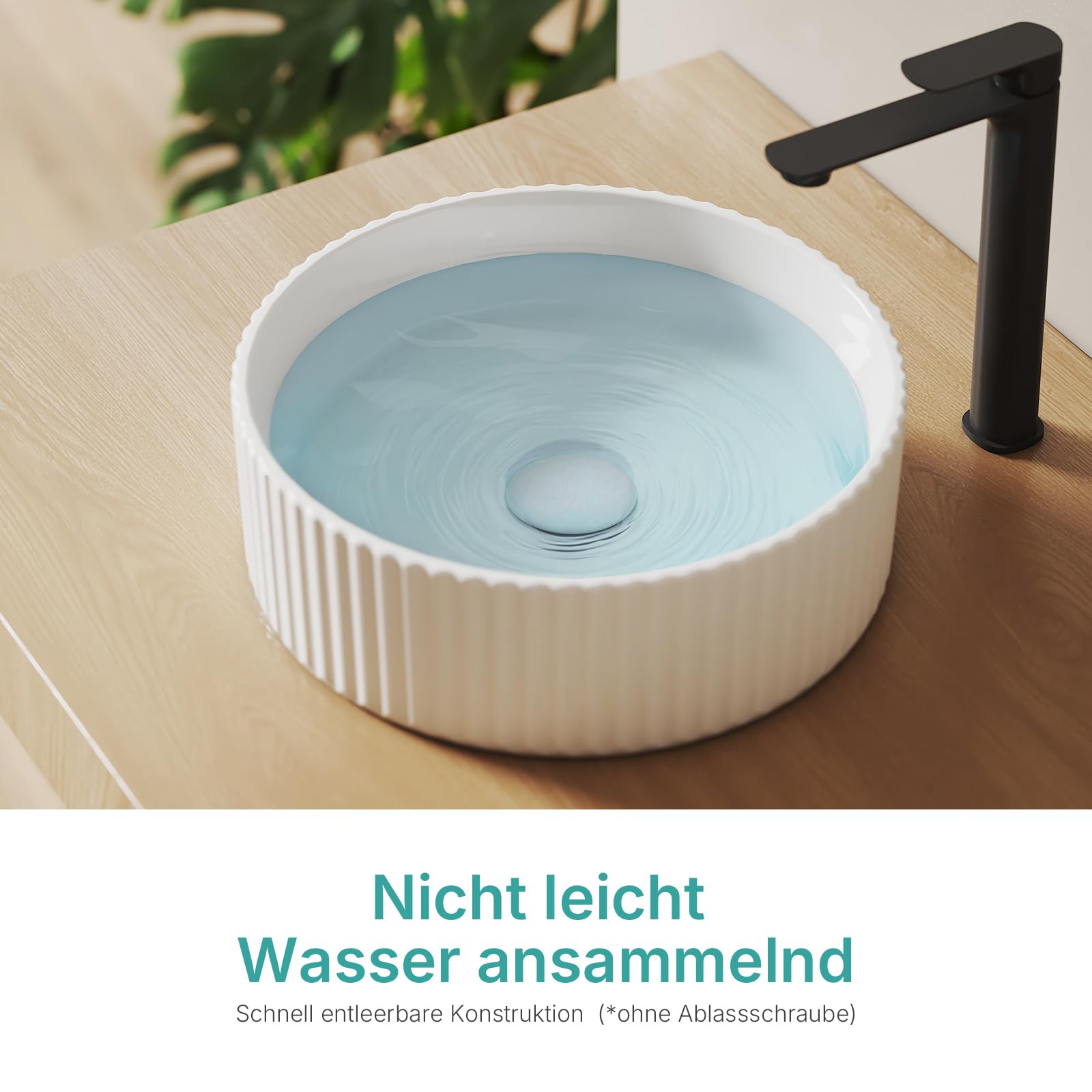EMKE Aufsatzwaschbecken Rund 36,0×36,0×11,5 cm – Keramik Waschbecken für Gäste-WC & Badezimmer, Waschbecken Aufsatzbecken Ohne Hahnloch, Weiß