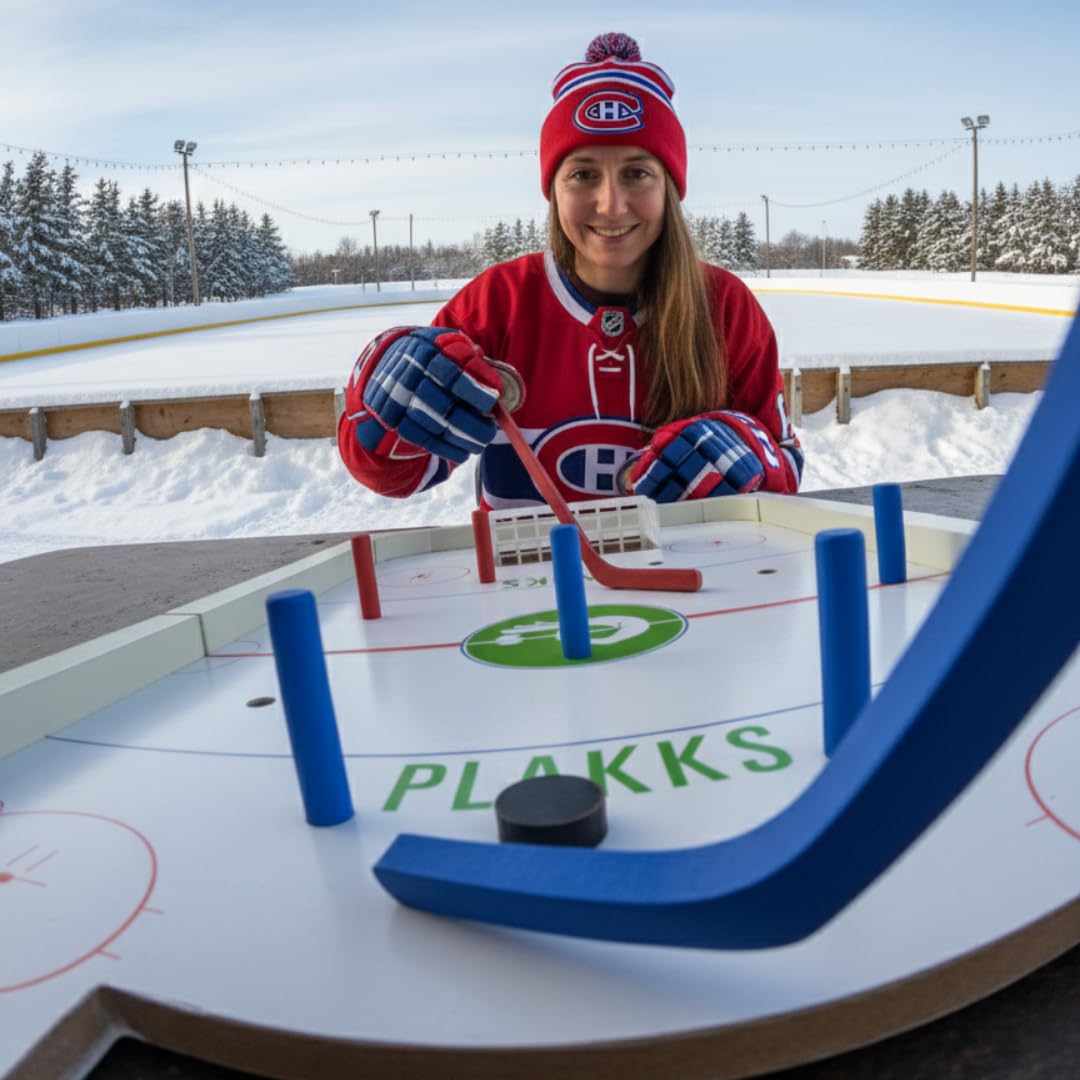 PLAKKS Hockey Juego de Mesa de Madera de 5 a 99 Años 2 a 4 Jugadores Habilidad y Estrategia