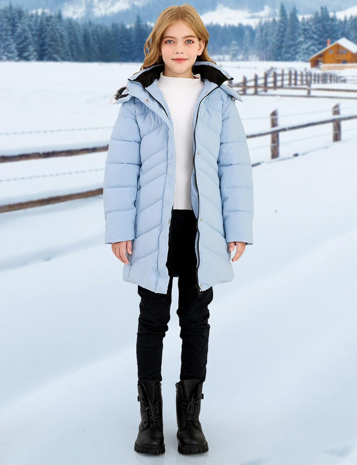 Yimoon Girl's Winter Coat Water-Resistant Warm Long Quilted Puffer Jacket Fleece Lined Hooded Parka Snow Coats - Image 2