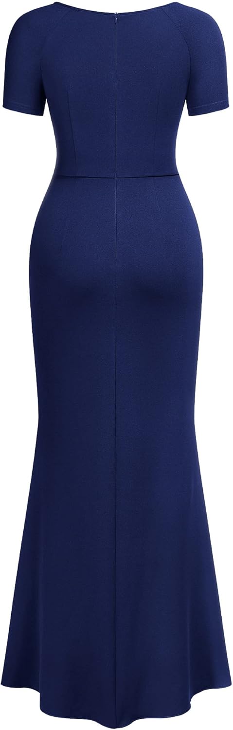 Miusol Women's Deep V-Neck Ruffle Split Evening Prom Long Dress - Image 6