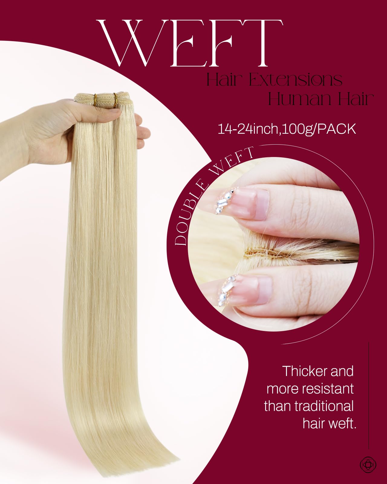 Moresoo Weft Hair Extensions Real Human Hair Blonde Sew in Double Weft Hair Extensions Platinum Blonde Remy Straight Hair for Women Full Head One Piece 14 Inch 100g/pack #60 Every Day Wear - Image 2