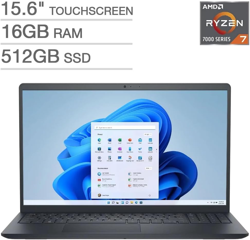 Dell Inspiron 15.6" Touchscreen Laptop, FHD (1920 x 1080), AMD Ryzen 7 7730U, AMD Radeon Graphics,16GB RAM, 512GB SSD, Bluetooth, Camera, Windows 11 Home, Black