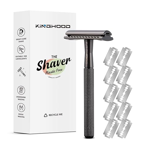 Navaja de afeitar de seguridad de una sola hoja para hombres con 10 cuchillas de doble filo de metal, reutilizables, ecológicas, color negro