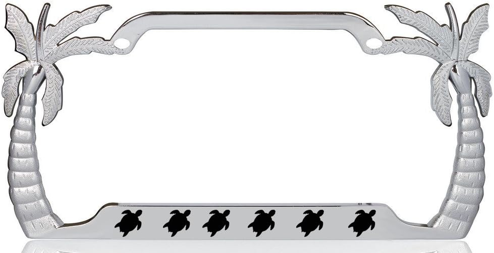 Turtle Animal Palm Tree Design Chrome Metal Auto License Plate Frame Car Tag Holder with car Banner Flag