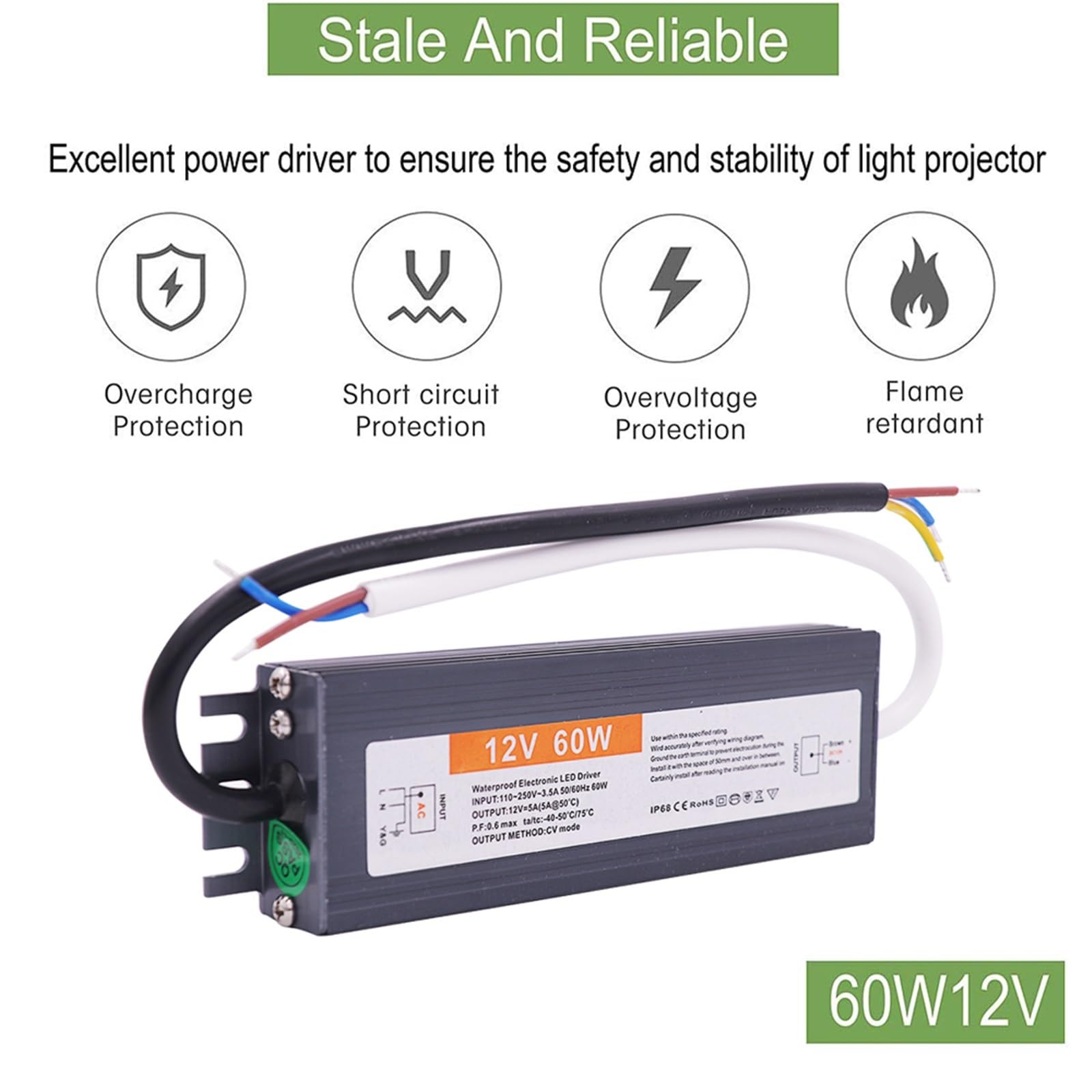 Alimentatore LED impermeabile AC 110V 220V a DC 12V 24V Trasformatore adattatore interruttore 60W 100W 150W 200W 300W 400W 500W(60W,12 V)