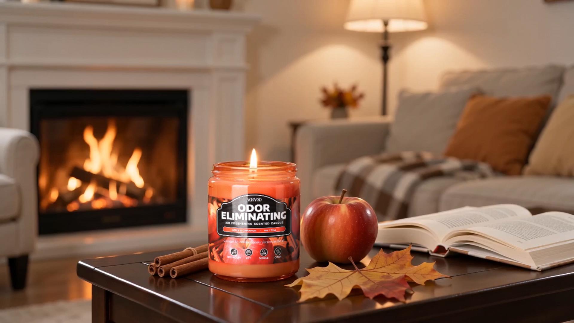 Image of AOOVOO Apple Cinnamon Odor Eliminating Candle - 9 oz Fall Candles for Home