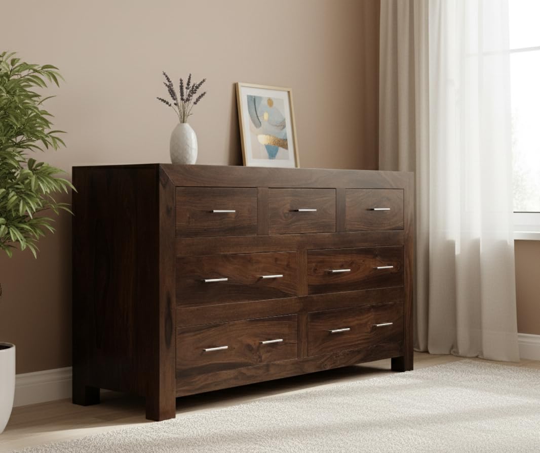 ANGEL FURNITURE Cuba Solid Sheesham Wood Chest of Drawer | Storage Cabinet (Design A, Walnut Finish)-image-34