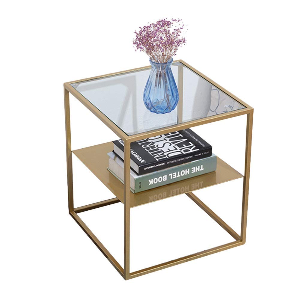 Table de chevet à 2 niveaux en verre trempé noir avec double surface de rangement