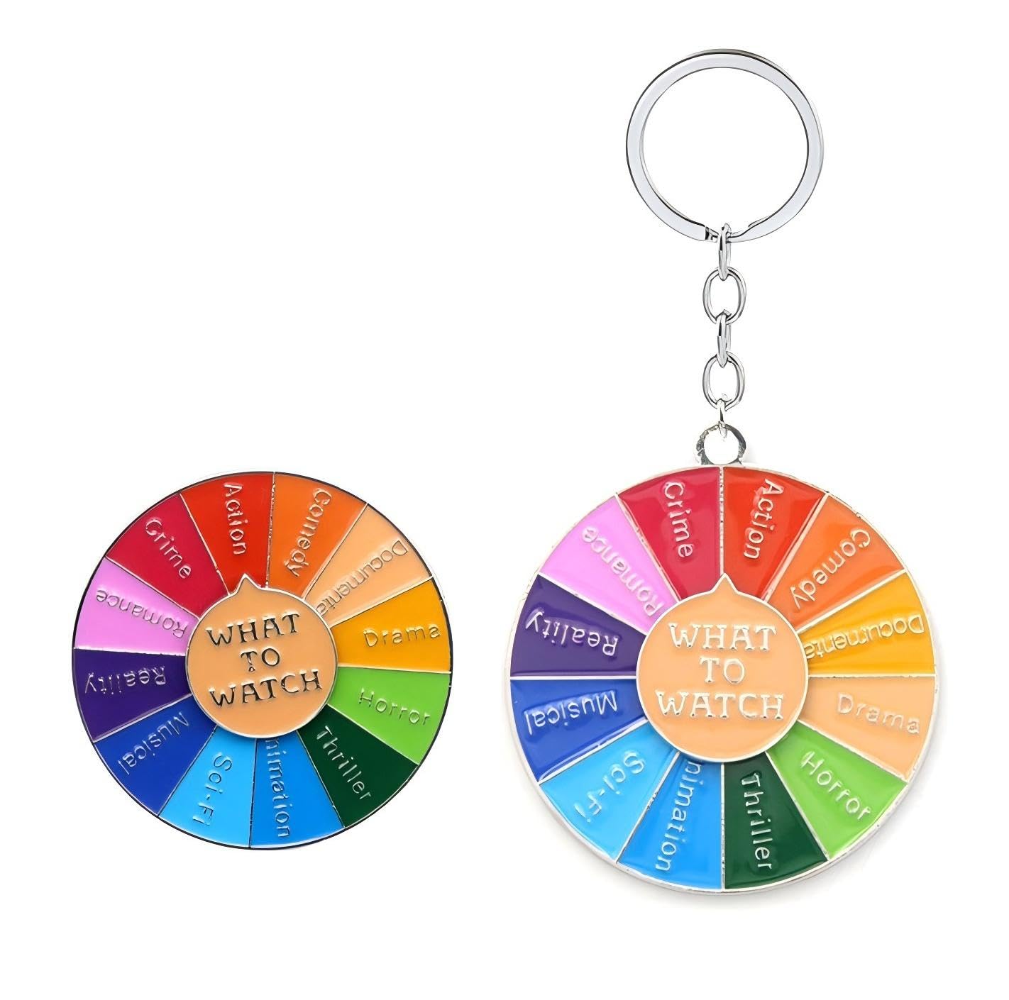Spinning Color Game Roulette Pin Keychain Set, What to watch Movie Genre Decision Roulette for Dating Parties