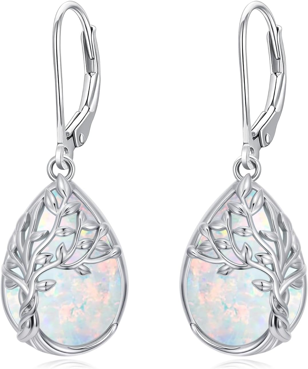 Tree of Life Earrings 925 Sterling Silver Teardrop Celtic Tree Leverback Earrings Gemstone Jewelry Gifts for Women