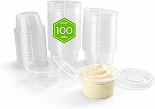 Transparent PET Plastic Sauces with Lid - Mini Plastic Tapers 30ml 60ml 100ml - Individual Sauce Packaging Pack of 100 300 1000 Units for Take Away Hospitality